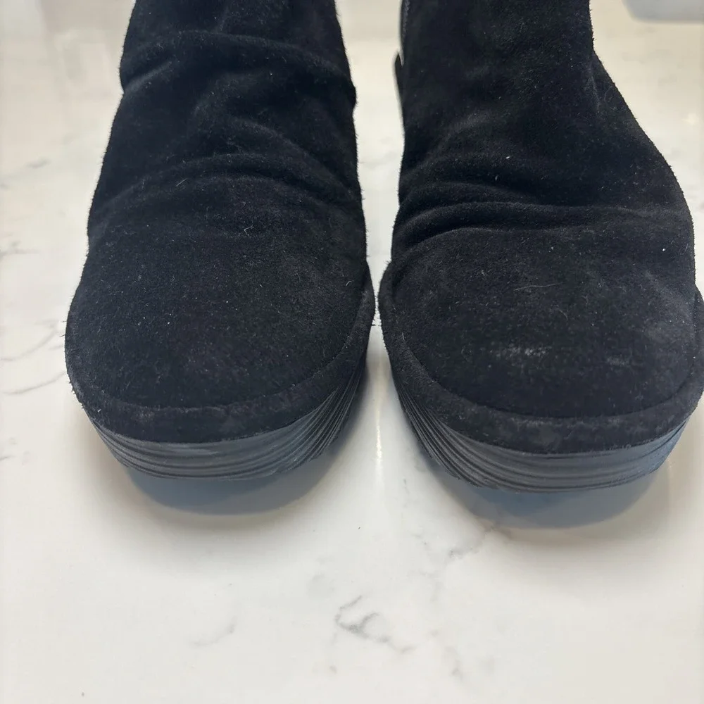 Fly London Suede‎ & Patent Leather Wedge Booties Black 501266005 SZ 37 US 6.5/7